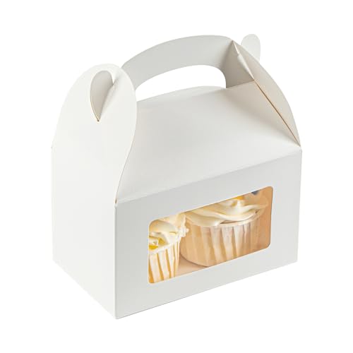 Restaurantware Gable Gift Boxes Pack of 100 Greaseproof Paper Treat Boxes 6 x 3.5 x 3.5 Inches With Window, Disposable Design White Containers for Weddings or Birthdays