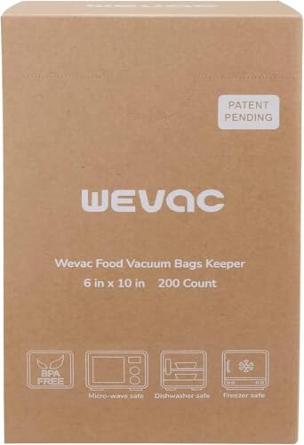 Wevac Vacuum Sealer Bags for Food 6"x10" PreCut Quart 200 Count, with Keeper, Vac Seal bags Ideal for Food Saver, BPA Free, Commercial Grade, Great for storage, meal prep and Sous Vide