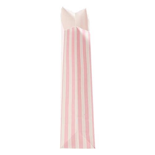Bag Tek 2 LB Disposable Lunch Bags, 100 Sturdy Take Out Bags - Flat Bottom, Great For Restaurants, Cafes, And Bakeries, Pink And White Paper Popcorn Bags, Versatile, For Grocery - Restaurantware