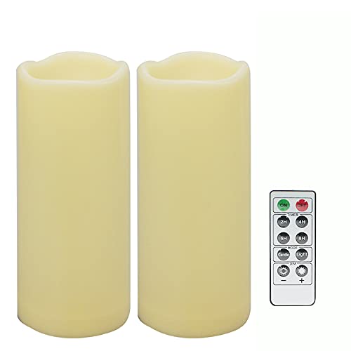 2 PCS 3" x7" Waterproof Outdoor Battery Operated Flameless LED Pillar Remote Candles Flickering Plastic Resin Electric Decorative Light for Lantern Patio Garden Home Decor Party Wedding Decoration