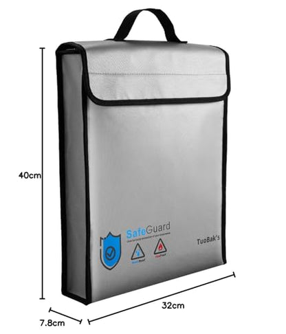 TuoBak's Fireproof Document Bag with Zipper,Heat Insulated Upgraded Fireproof Waterproof Document Bag 15.8”x 12.6”×2.5” for Important Document Storage Organizer for Valuables, Legal Documents Safe
