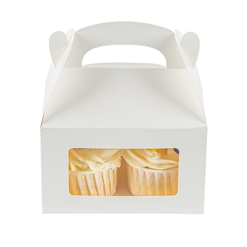 Restaurantware Gable Gift Boxes Pack of 100 Greaseproof Paper Treat Boxes 6 x 3.5 x 3.5 Inches With Window, Disposable Design White Containers for Weddings or Birthdays