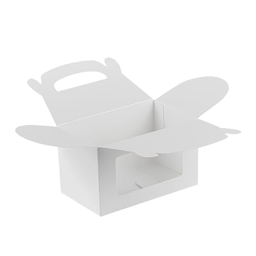 Restaurantware Gable Gift Boxes Pack of 100 Greaseproof Paper Treat Boxes 6 x 3.5 x 3.5 Inches With Window, Disposable Design White Containers for Weddings or Birthdays