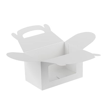 Restaurantware Gable Gift Boxes Pack of 100 Greaseproof Paper Treat Boxes 6 x 3.5 x 3.5 Inches With Window, Disposable Design White Containers for Weddings or Birthdays