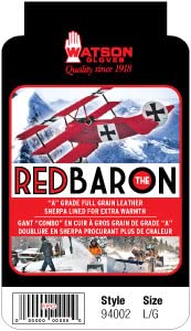 Watson Gloves Classic Red Baron Winter Work Glove - Full-Grain Cowhide Leather, Heavy Sherpa Lining, Cotton Drill Back