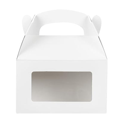 Restaurantware Gable Gift Boxes Pack of 100 Greaseproof Paper Treat Boxes 6 x 3.5 x 3.5 Inches With Window, Disposable Design White Containers for Weddings or Birthdays