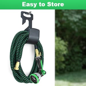 25ft Expandable Garden Hose, Water Hose with 10 Function Nozzle, Flexible Hose with 3/4" Solid Brass Fittings, Extra Strength Fabric, Easy Storage Kink Free, Black & Green
