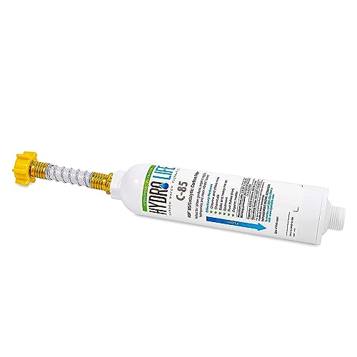 Camco Mfg Hydro Life 52700 Inline Water Filter (with Flexible Hose Protector, Hydroponics C-85), White