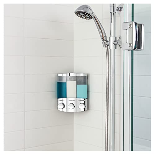 Better Living 76334-1 Euro Trio 3 Shower Liquid Dispenser with Translucent Containers, Satin Silver