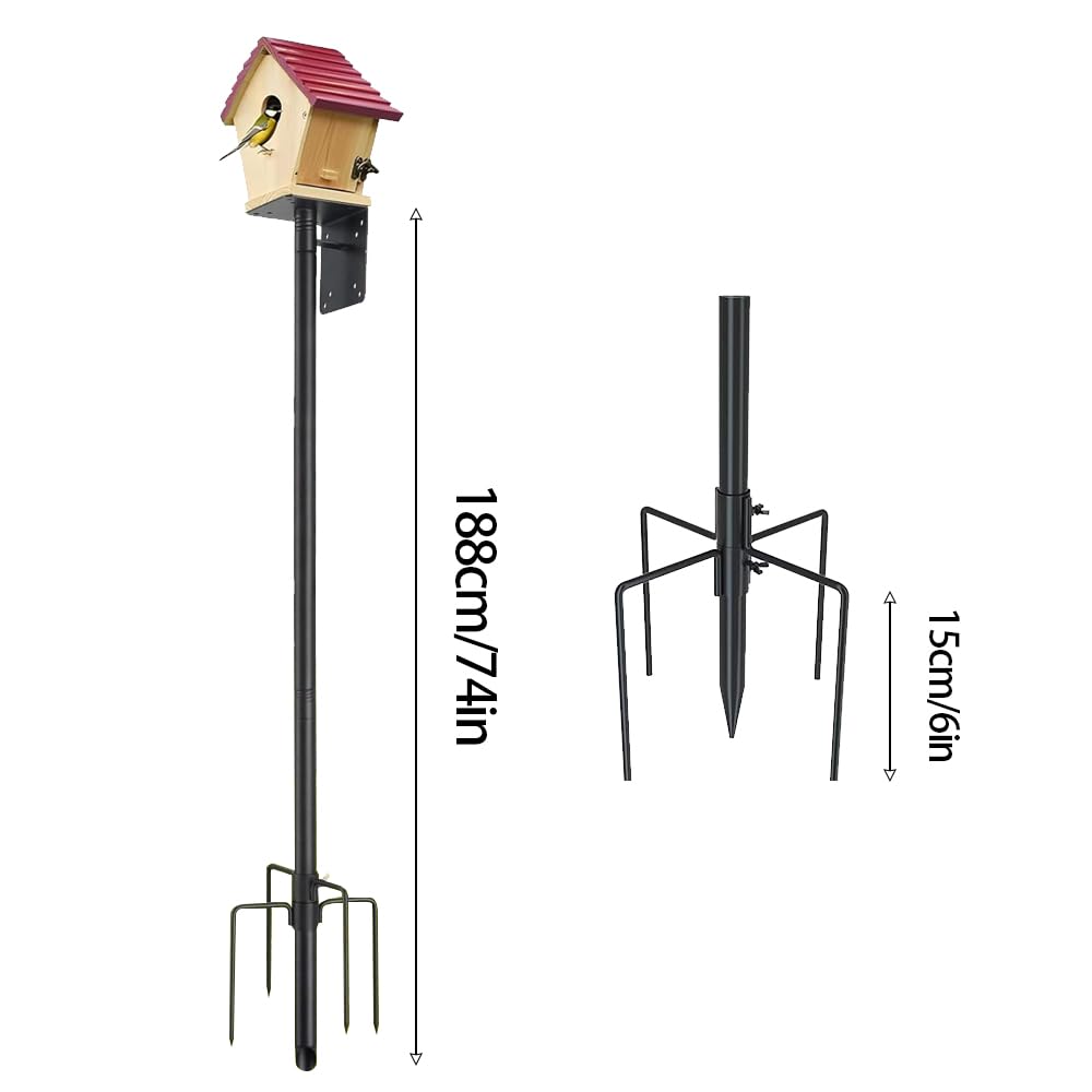74 Inch Bird House Pole Heavy Duty Feeder Mount Kit for Outdoor 5-Prong Base Splicing Adjustable Feeding Stand Station Watching Weather Squirrel Proof Poles Bird House Not Included (Black, 74 inch)