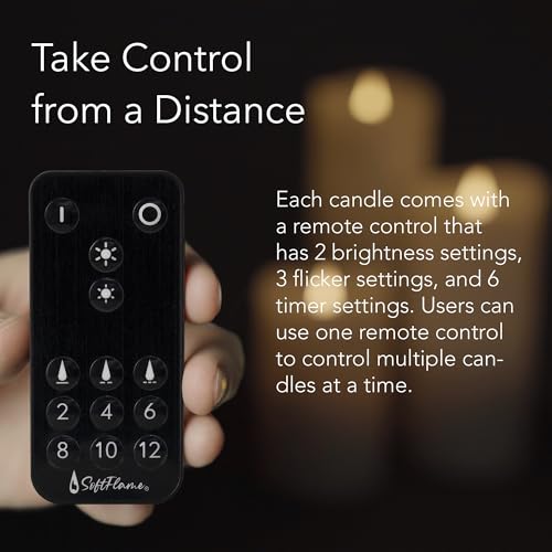 Softflame Flameless LED Candles with Remote Control, 3"x 7"Flickering 3D Moving Flame Battery Operated Candles in Real Wax Shell for Indoor Use, Home Decor Ivory