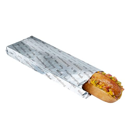 Restaurantware-Bag Tek 3.7 x 1.2 x 12 Inch Hot Dog Bags, 100 Large Hot Dog Wrappers - Greaseproof, Freezer-Safe, Printed Foil Accessories, Heat-Resistant, Non-Vented