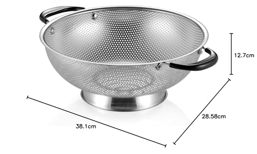18/8 Stainless Steel Colander, Easy Grip Micro-Perforated 5-Quart Colander, Strainer with Riveted and Heat Resistant Handles, BPA Free, FDA Approved. Great For Pasta, Noodles, Vegetables and Fruits