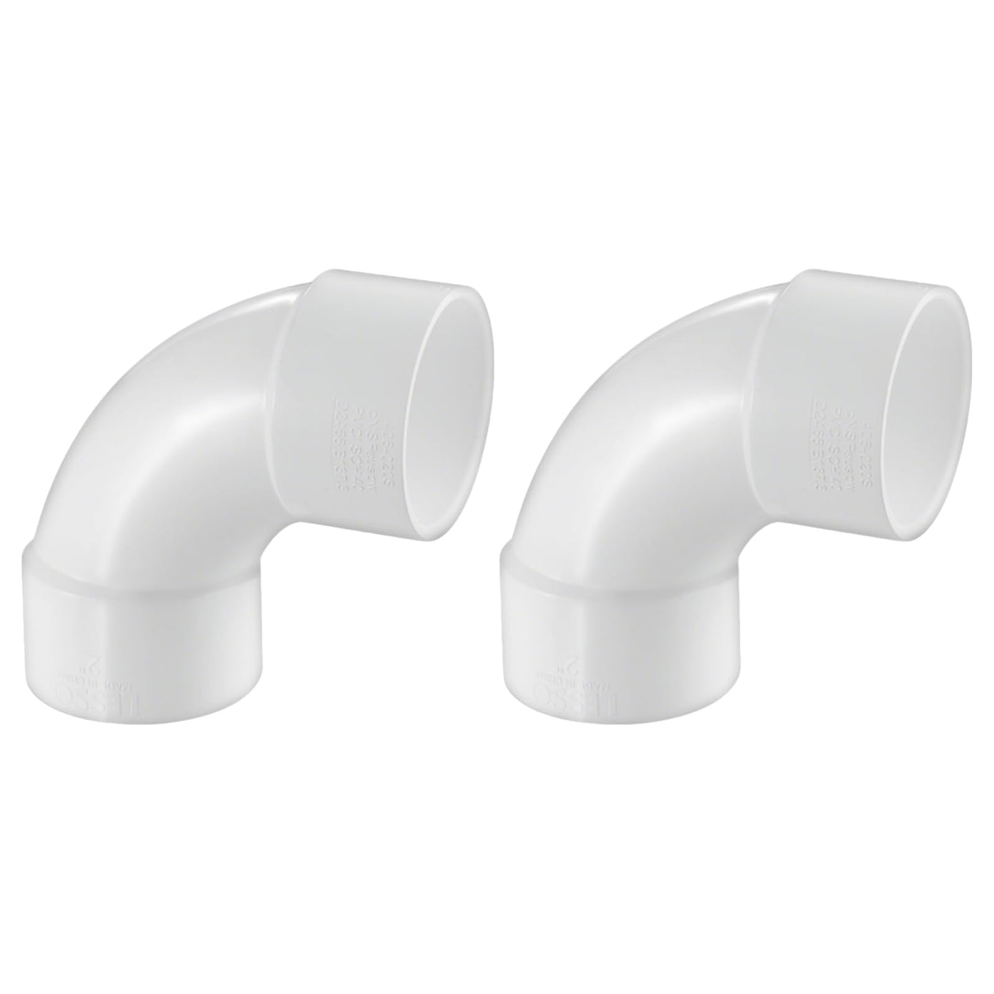 LESSO 1-1/2 Inch PVC 90 Degree Elbow, 1-1/2" Pipe Fittings High Flow Capacity White for Plumbing and Pool Systems, Schedule 40, 2 Pcs