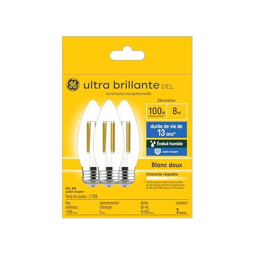 GE Ultra Bright LED 8-Watt (100-Watt Replacement) Medium Base, Soft White, Blunt Tip Candle Bulbs (3 Pack)