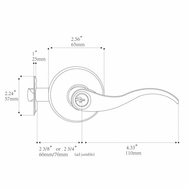 1 Pack of HENYIN Wave Lever Keyed Entry Door Lock/Door Knob Hardware Handle and Closet Lockset, Silver Color, with Key,Right Hand(805SN-R)