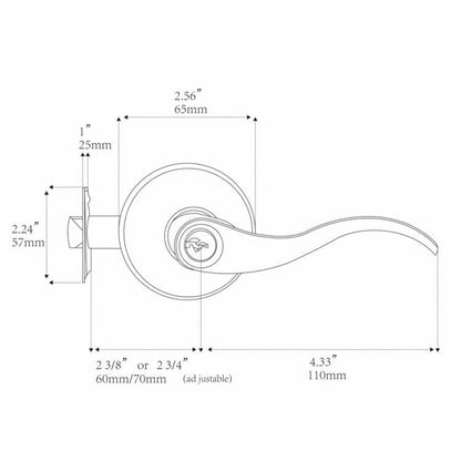 1 Pack of HENYIN Wave Lever Keyed Entry Door Lock/Door Knob Hardware Handle and Closet Lockset, Silver Color, with Key,Right Hand(805SN-R)