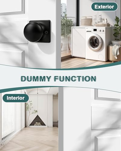 GOBEKOR 4 Pack Single Dummy Door Knobs Matte Black Interior Dummy Knobs for French Doors Round Door Knobs Stainless Steel Door Pull