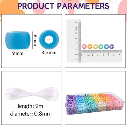 2600+pcs Pony Beads Kit Opaque Matte Rainbow Plastic Craft Multicolor Pony Beads in 18 Colors with Elastic String and Storage Box for Hair Braiding DIY Bracelet Necklace Key Chain and Jewelry Making