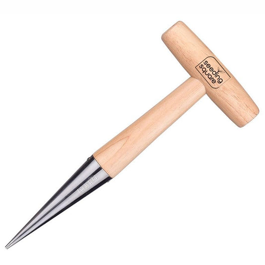Pokey Planter by Seeding Square – Stainless Steel & Wooden Handle Garden Tool for Planting Garlic, Onions, Tulips, Daffodils, Lilies, & Transplanting Seedlings
