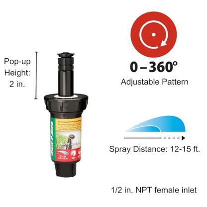 Rain Bird 1802AP4PK Professional Pop-Up Sprinkler, Adjustable 0-360° Pattern, 8' - 15' Spray Distance, 2" Pop-up Height, 4-Pack