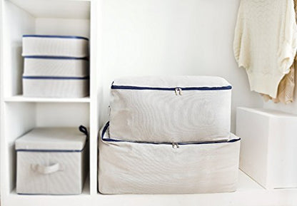 Pack of 2, 70 * 50 * 28cm, Big Size Soft Cotton Canvas Clothes Storage Bags for Garment, Sweaters, Duvets, King/Queen Size Bedding Organizer Containers, Breathable, Washable
