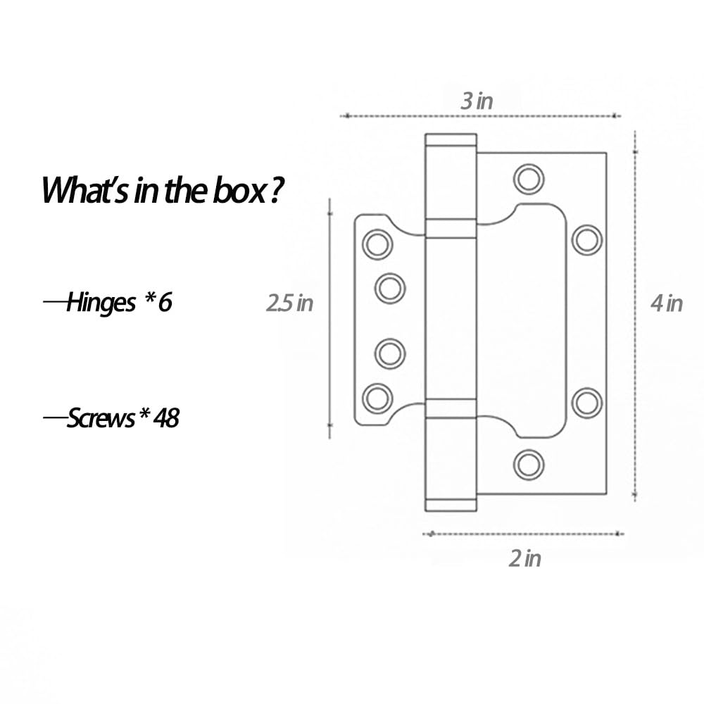 VOLUKA 6 Pack Non-Mortise Door Hinges - Easy to Install, 4" × 3" Stainless Steel Door Hinges - Smooth Movement and Heavy Duty, Black
