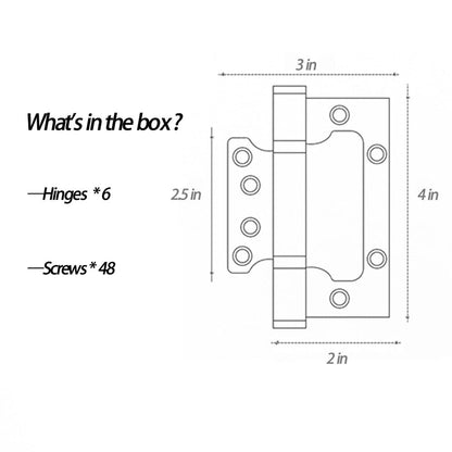 VOLUKA 6 Pack Non-Mortise Door Hinges - Easy to Install, 4" × 3" Stainless Steel Door Hinges - Smooth Movement and Heavy Duty, Black