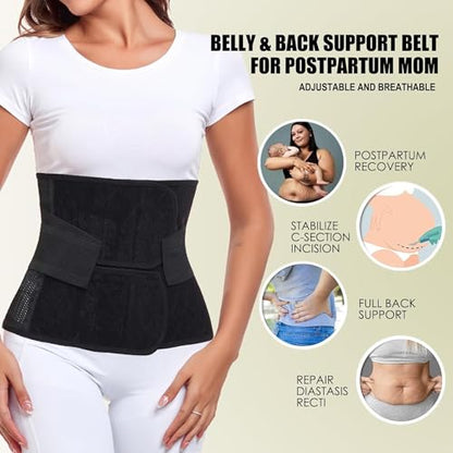 Postpartum Belly Wrap Waist Cincher – C Section Recovery Belt, Post Partum Women Belly Belt, Abdominal Binder After Pregnancy Postpartum Belly Band After Birth Brace (Black, S/M)