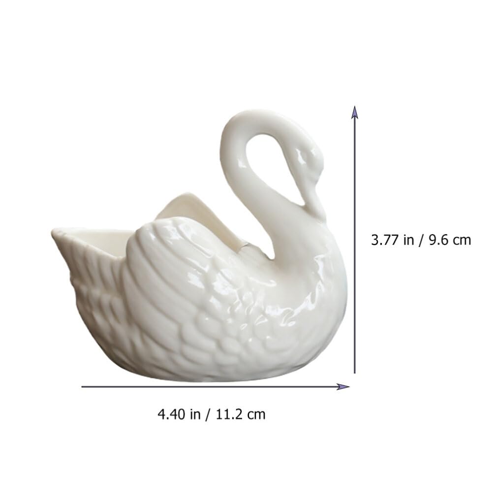 Zerodeko White Ceramic Flowerpot, Swan Flowerpot,Ceramic Swan Planter Pot, Shaped for Decor