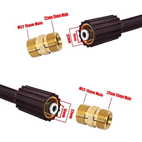 Pressure Washer Hose Coupler M22 Metric Male Thread Fitting M22 14mm to M22 15mm Adapter Solid Brass 4500 PSI Garden Hose Thread Male to Female Adapters (2 Pack)
