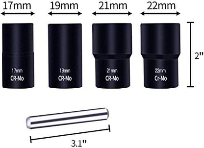 5 Pieces Twist Socket Set, Lug Nut Remover Extractor Tool,Metric Bolt and Lug Nut Extractor Socket Tools - 17MM,19MM, 21MM, 22MM,Red