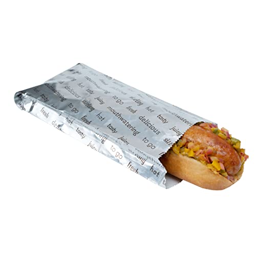 Restaurantware-Bag Tek 3.7 x 1.2 x 9.2 Inch Hot Dog Bags, 100 Small Hot Dog Wrappers - Greaseproof, Freezer-Safe, Printed Foil Accessories, Heat-Resistant, Non-Vented