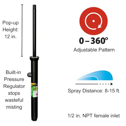 Rain Bird 1812APPRS Pressure Regulating (PRS) Professional Pop-Up Sprinkler, Adjustable 0° - 360° Pattern, 8' - 15' Spray Distance, 12" Pop-up Height