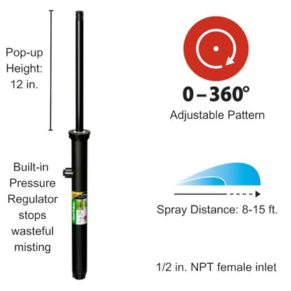 Rain Bird 1812APPRS Pressure Regulating (PRS) Professional Pop-Up Sprinkler, Adjustable 0° - 360° Pattern, 8' - 15' Spray Distance, 12" Pop-up Height
