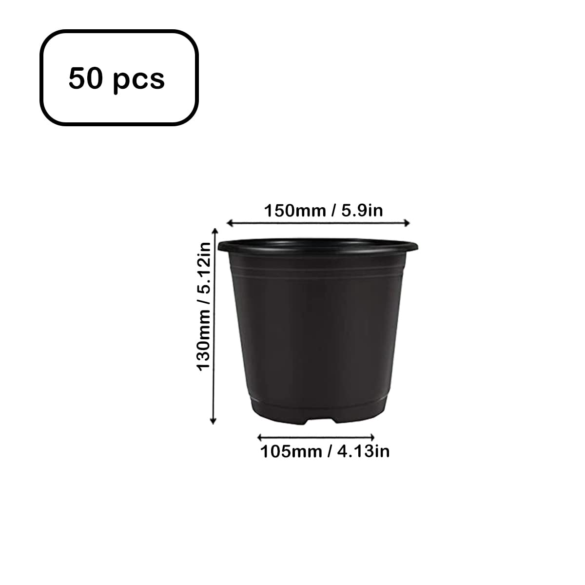 Plastic Plant Pot 50PCS 6inch Nursery Pots Flower Pots Seed Pot Starter Pot for Seedling Nursery Supplies Grow Pot Planter Flower Pot Container for Seedling Cultivation (Black)