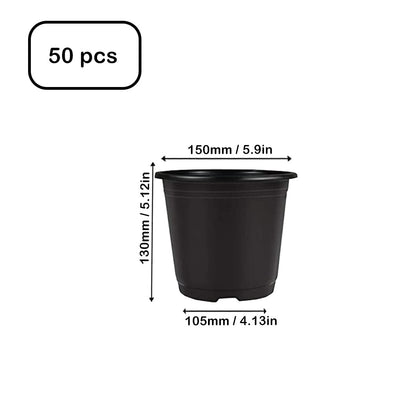Plastic Plant Pot 50PCS 6inch Nursery Pots Flower Pots Seed Pot Starter Pot for Seedling Nursery Supplies Grow Pot Planter Flower Pot Container for Seedling Cultivation (Black)