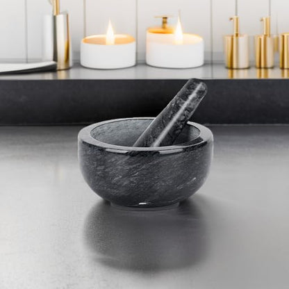 Tera Mortar and Pestle Set Natural Marble Grinder Spice Herb Grinder Pill Crusher Large Size 5.5in
