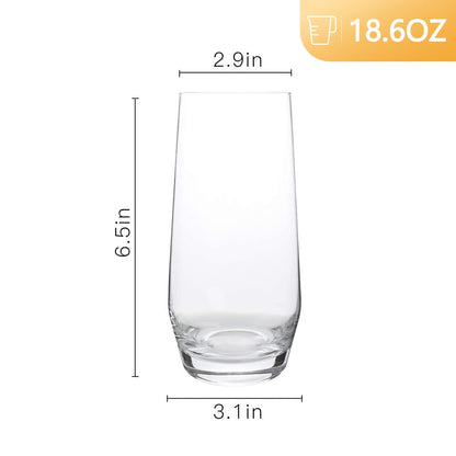 D.M DESIGN·MASTER [6 Pack,18.6 OZ] - Large Tall Glass Cups, Lead-Free Highball Drinking Glasses, Clear Mixed Drinking Glasses, Dishwasher Safe, Ideal for Mojito,Water, Juice, Beer, and Cocktail.