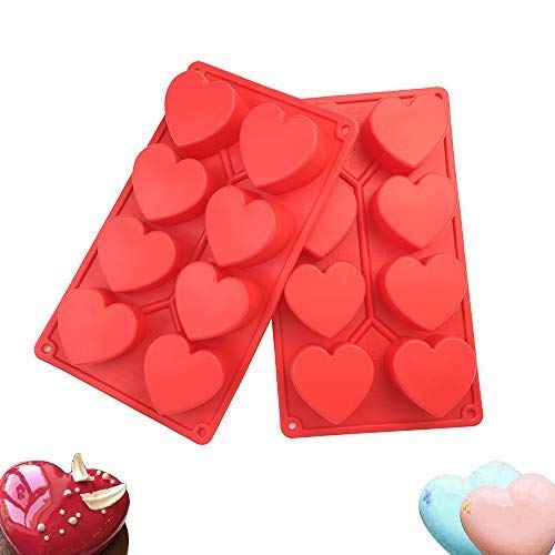 COKWO Silicone Heart Molds for Baking 2 Pack - 8 Cavity Heart Shaped Cake Pans, Pastry Mold for Jelly Pudding,Handmade Soap,Chocolate,Muffin