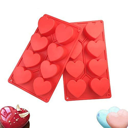 COKWO Silicone Heart Molds for Baking 2 Pack - 8 Cavity Heart Shaped Cake Pans, Pastry Mold for Jelly Pudding,Handmade Soap,Chocolate,Muffin