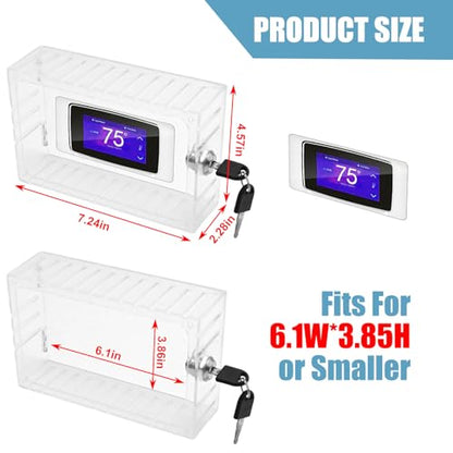 Saihisday 2 Pcs Thermostat Lock Box with Keys, Wall Mounted Acrylic Thermostat Guard Box Large Thermostat Cover with Lock Fit for 6.1"W×3.85"H All Type Wall Thermostats or Smaller