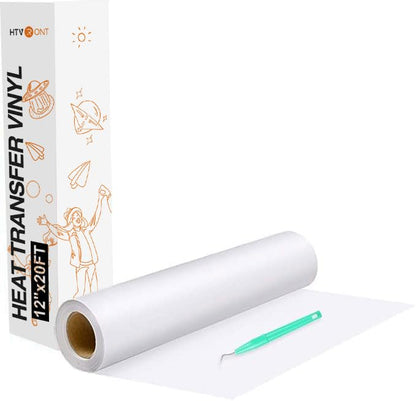 Heat Transfer Vinyl White HTV Rolls - 12" x 20ft White Iron on Vinyl for All Cutter Machine, HTV Vinyl for Shirts - Easy to Cut & Weed for Heat Transfer Design