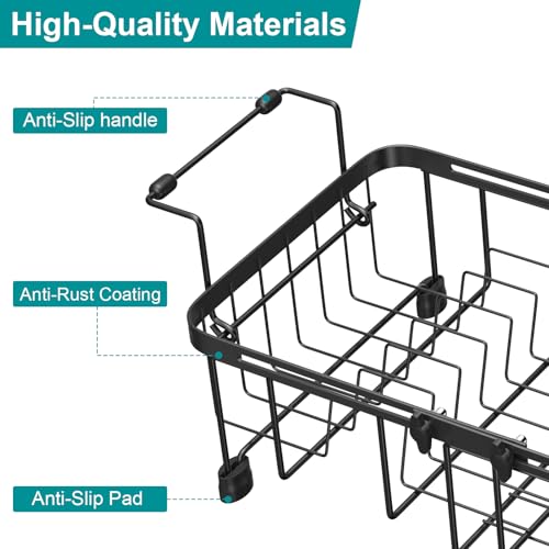 Ceecysaa Dish Drying Rack, Expandable Over The Sink Dish Drying Rack,Adjustable Dish Rack in Sink,Dish Drainer with Utensil Rack & Handle (30-42.5cm) for Kitchen Counter,Metal,Black