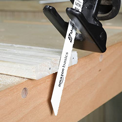 Amazon Basics Chromium Vanadium Steel Reciprocating Saw Blade Set with Organizer Pouch, Compatible For Plastic, 32-Pieces, White Black