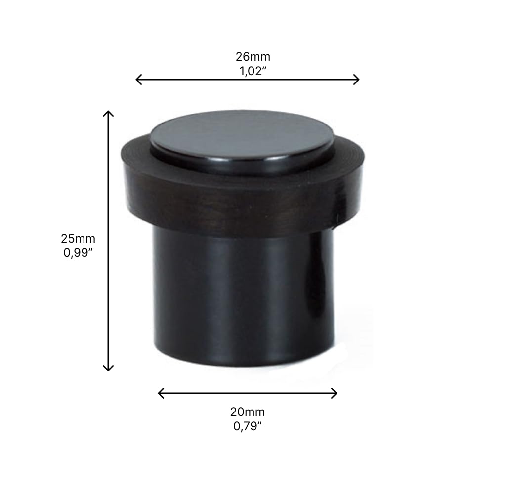 EVI | Floor Doorstop | 25X20cm | Threaded Base | Black Lacquered - Black Rubber | Stainless Steel | Includes Screw + Clamping Anchor | Mod I-181