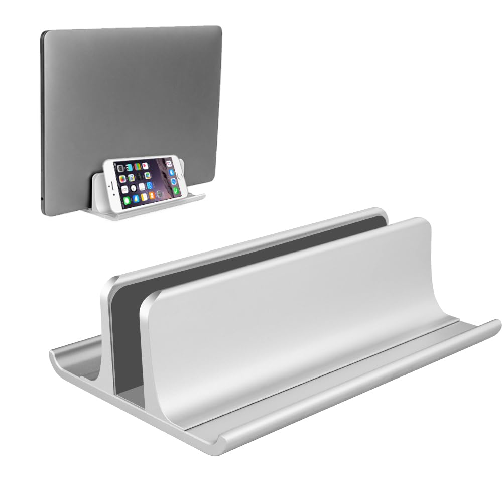 VAYDEER Vertical Laptop Stand Holder Adjustable Desktop Notebook Dock Space-Saving Three-in-one for All MacBook Pro Air, Mac,HP, Dell, Microsoft Surface,Lenovo, up to 17.3 inch Silver