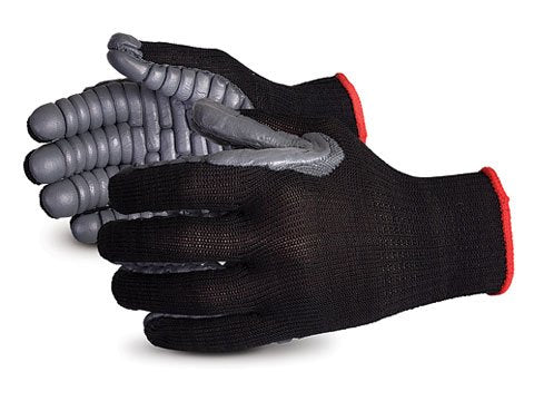 Superior S10VIB Vibrastop Nylon Anti Vibration Full Finger String Knit Glove with Anti-Vibe Chloroprene Coated Palm, Work, 7 Gauge Thickness, Medium, Black (Pack of 1 Pair) …