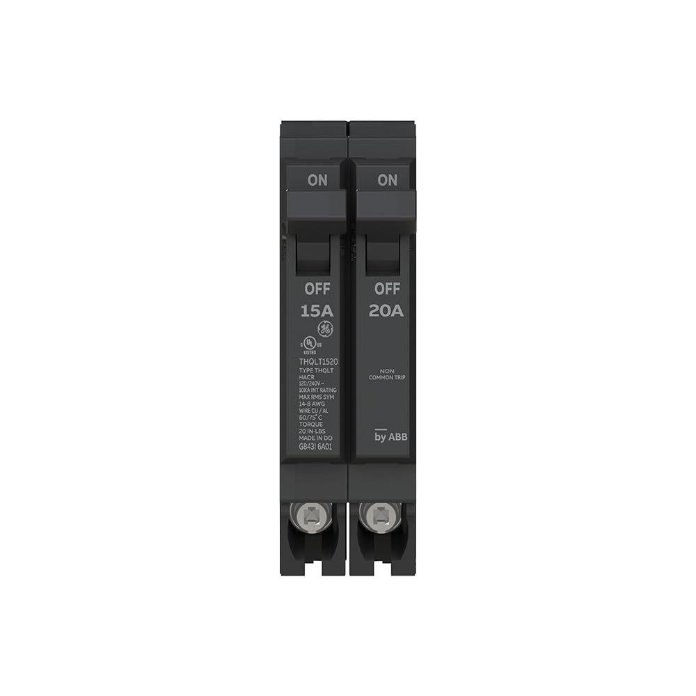 ABB Q-Line THQLT1520 Tandem Circuit Breaker • 15A/1P & 20A/1P Dual Circuit Breaker for Single Slot • 120/240V, 10 kAIC • Space-Saving Plug-in Mount • Durable & Safe with Fixed Trip Settings