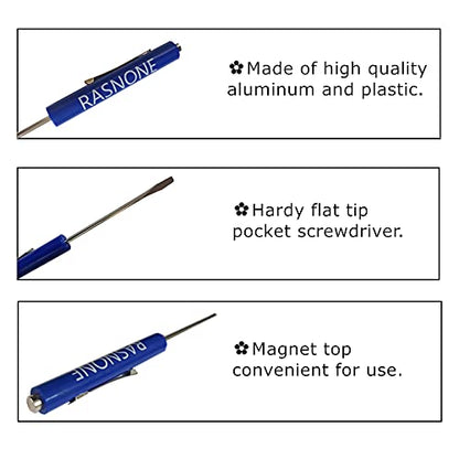 RASNONE 10pcs Magnet Top and Pocket Clips Pocket Screwdriver Strong Magnetic Slotted Mini Screwdriver Blue
